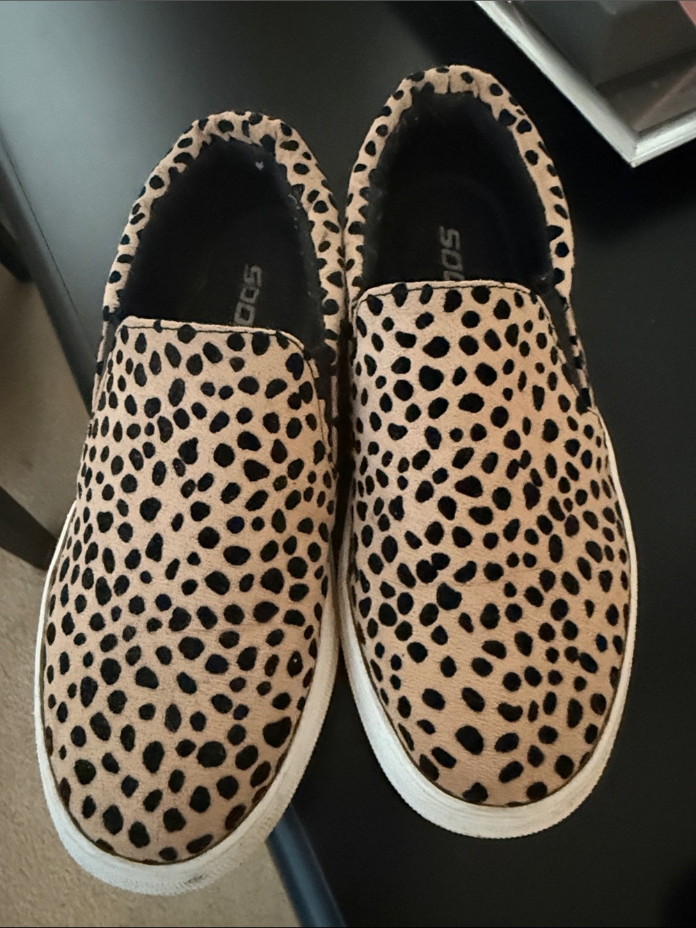 Soda Leopard Print Slip-On Sneakers in Tan and Black